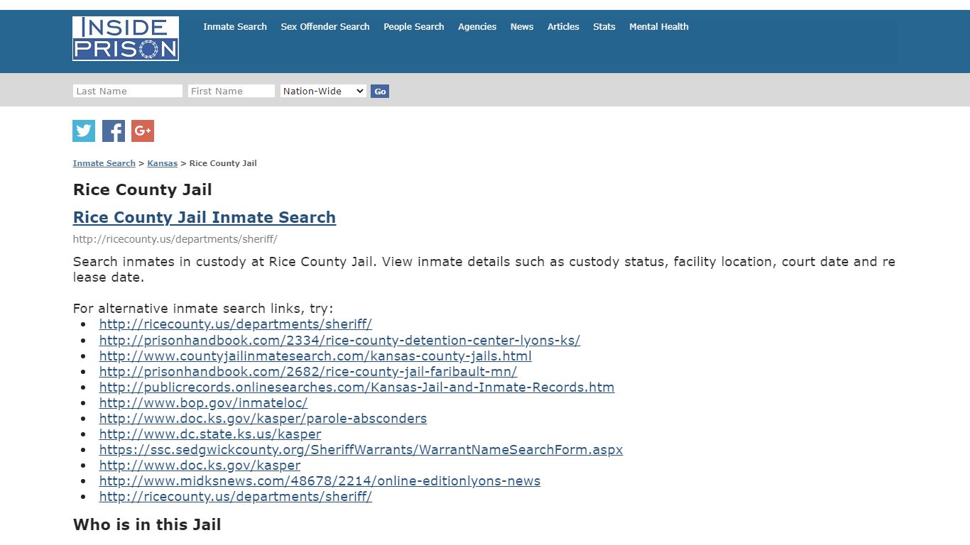 Rice County Jail - Kansas - Inmate Search - Inside Prison