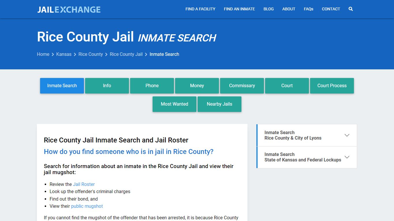 Inmate Search: Roster & Mugshots - Rice County Jail, KS